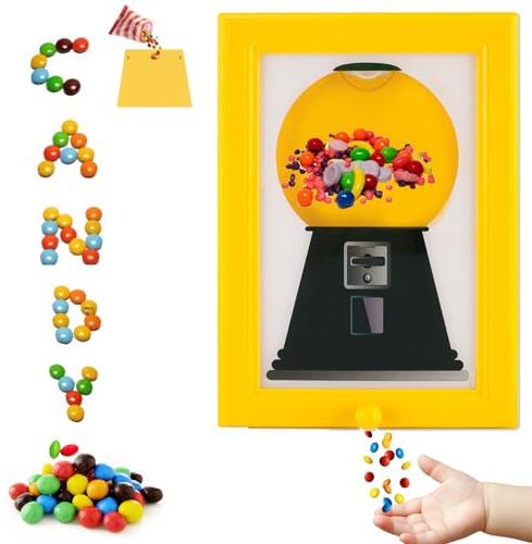 Candy Dispenser Picture Frame, Wall Mounted Candy Dispenser, Handy Fast Distribution Candies, Nuts, Dog & Cat Treats, Photo Wall Mount for Hanging or Tabletop Pet Snacks (yellow)