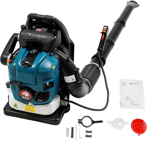 75,6 cc, aspiratore per foglie a benzina a 4 tempi, portabile posteriore, 2600 W, 498 ft³/s, flusso d'aria a benzina, soffiatore per foglie, tubo regolabile a 180°, anti vibrazione, serbatoio da 1,9 l
