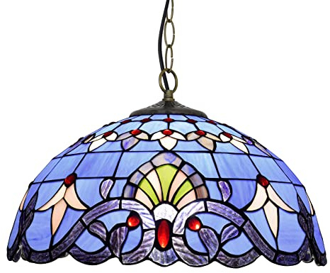 YRYRYW Luci a Sospensione Blu Barocco Stile lampadario in Vetro macchiata Lampada sospesa da 16 Pollici Isola Mediterranea Imposto per Illuminazione per la Sala da Pranzo dell'isola Cucina Cafe,