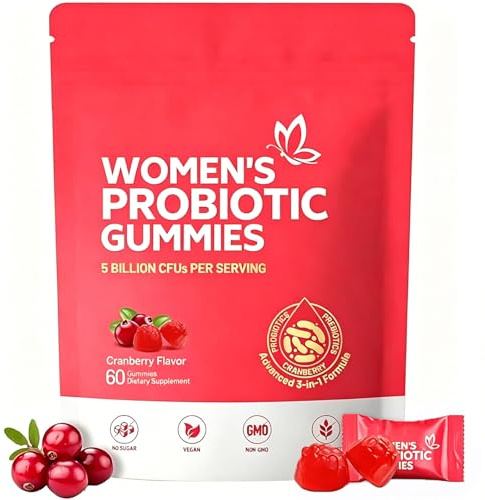 Gommose Probiotiche per Donne - 60 Pezzi | Supporto alla Salute Intima con Prebiotici e Mirtillo Rosso | Promuove il Bilanciamento del pH, il Bilanciamento del Lievito e la Salute Immunitaria | Rinfre
