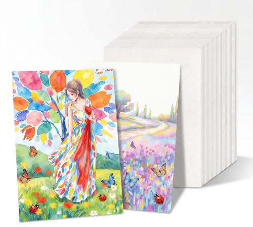 Zippicks Carta Acquerello 80 PCS, Carta per Acquerello 12,7 x 17,8 cm, Fogli Acquerello, Watercolor Paper 300 gr, pressatura a freddo, per Disegnare, Schizzi, Graffiti, per Acquerelli, Gouache