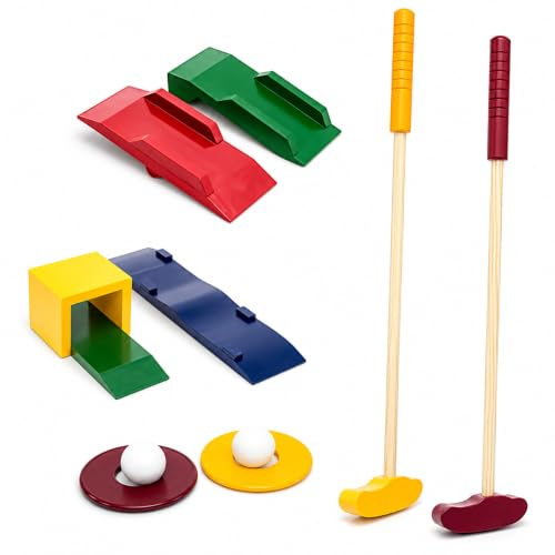 Muddy Hands Outdoor Wooden Mini Crazy Golf Set for Kids & Families – Garden Mini Golf Game with Obstacles, Putters & Balls | Portable Backyard Putting Course | Fun Garden Game for Children & Adults