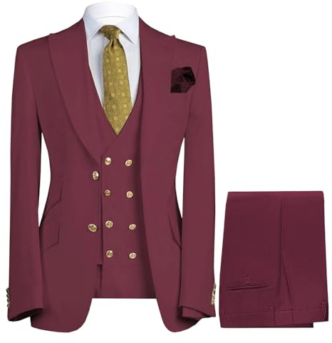 Herr Dubbelknäppt Smokingkostym 3 Delad Slim Fit Kavaj Väst Dressbyxor Bröllop