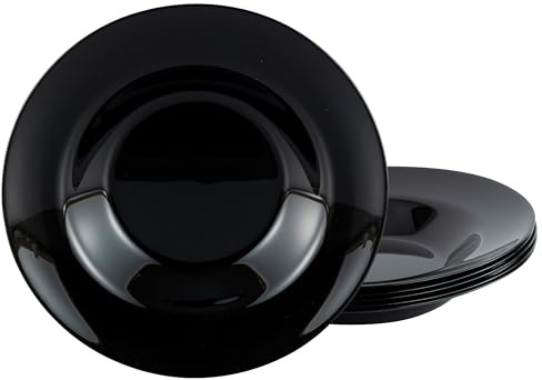 Luminarc, 15889, Serie ITALIEN PARTY black, 6-teiliges Geschirrset für 6 Personen, Pastateller aus Opalglas, spülmaschinen- und mikrowellengeeignet, Made in Europe