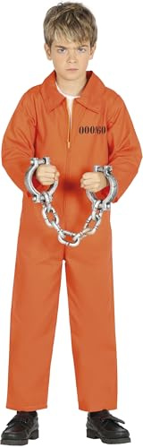 FIESTAS GUIRCA Orange Prisoner Convict Jumpsuit Fancy Dress Child Costume Age 7-9
