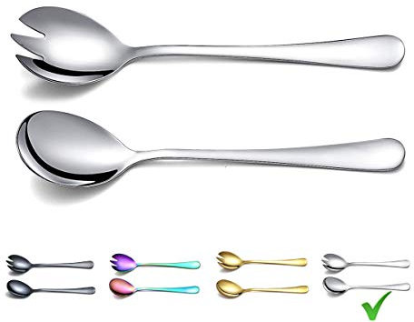 Berglander Set di Posate per Insalata in Acciaio Inossidabile, Cucchiaio per Insalata, forchetta per Insalata, Confezione da 2 (Argento Lucido)