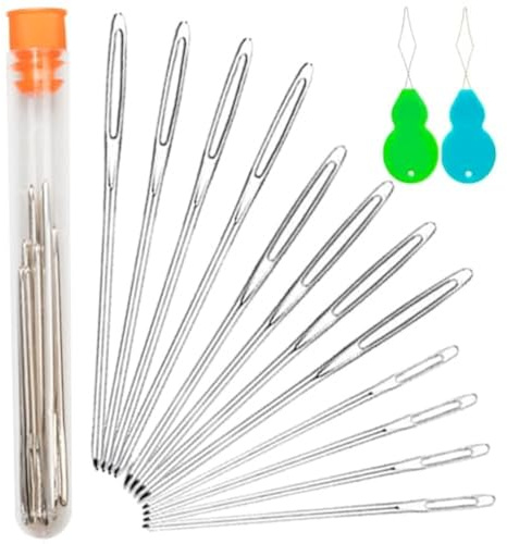 Hekisn Large-Eye Blunt Needles, 12 Pieces Pro Quality Stainless Steel Yarn Knitting Needles, Sewing Needles, Crafting Knitting Weaving Stringing Needles (12 Pieces)