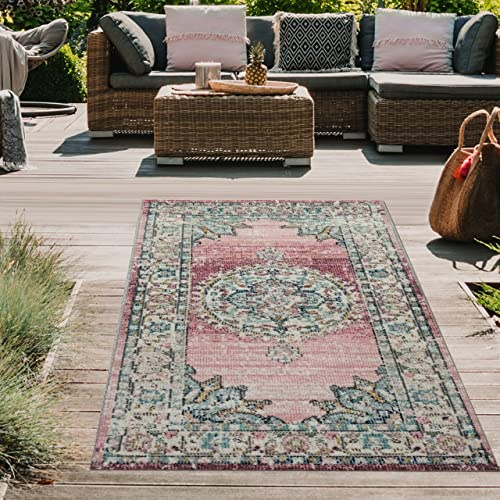 Teppich-Traum Tappeto orientale da esterno per soggiorno Tappeto vintage in rosa Größe 80x150 cm