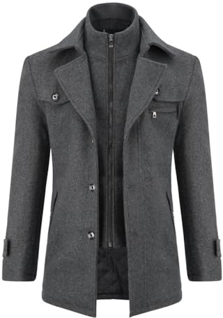 Allthemen Abrigo de invierno para hombre abrigo corto abrigo de lana cálido chaqueta de invierno de negocios Gris L