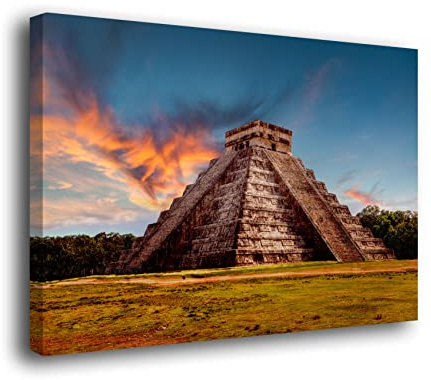 Genérico Cuadro Lienzo Canvas Templo de Kukulkan Piramide Maya Chichen Itza Yucatan Mexico – Varias Medidas - Lienzo de Tela Bastidor Madera de 3 cm - Alta resolucion (60, 40)