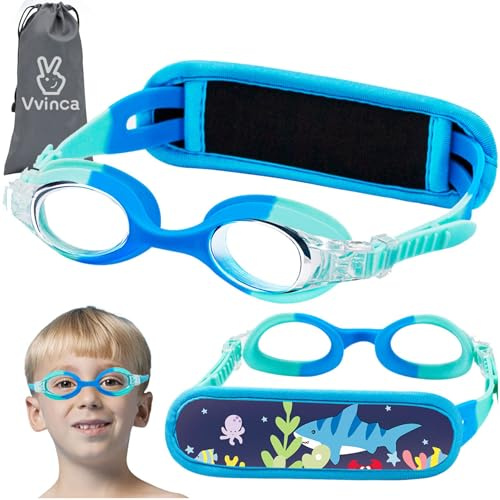 Vvinca Kids Swim Goggles for Ages 2â8, Fabric Strap No Hair Pulling, Anti-Fog & Leak-Resistant for Pool & Swim Lessons