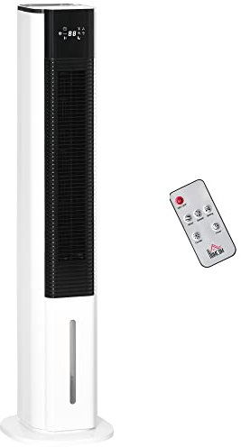 HOMCOM Portable Air Cooler, 6L Tank with 3 Ice Packs, Oscillating Evaporative Air Cooler Fan with 3 Modes & Speed, 10H Timer, Detachable & Washable Filter, LED Display & Remote Control for Home, White