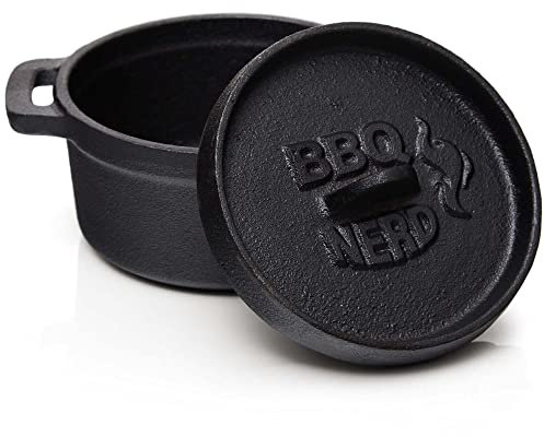 BBQ-Nerd© Mini horno holandés | Pequeña olla de hierro fundido con tapa de 11 x 5 cm para barbacoa, hoguera, horno, estufa, olla para servir, cacerola de panes, olla ignífuga de hierro fundido