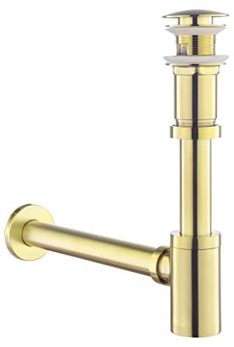 Set - Design Siphon with Drain Fitting with Overflow for Sink Brushed Gold - Keymark Universal Siphon and Drain Valve Bathroom - Brass Syphon Siphon Pop Up Drain Fitting Drain Washbasin
