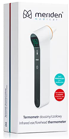 Meriden Thermometer TM-19 Digitale Fieberthermometer Stirn und Ohr Thermometer mit Optischer und Akustischer Fieberwarnung Hintergrundbeleuchtung Fiebermessung für Babys, Kinder und Erwachsene