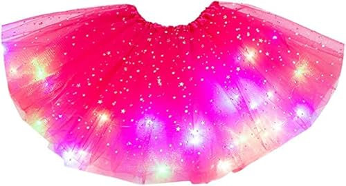 Falda Tutú Para NiñAs, Falda Tutú Con Estrellas Y Lentejuelas, Falda De Tul Con Luces, Colores NeóN, Brillante, Vestido Fiesta, Vestido De Baile, Disfraz De Carnaval, Vestido De Princesa Para NiñOs