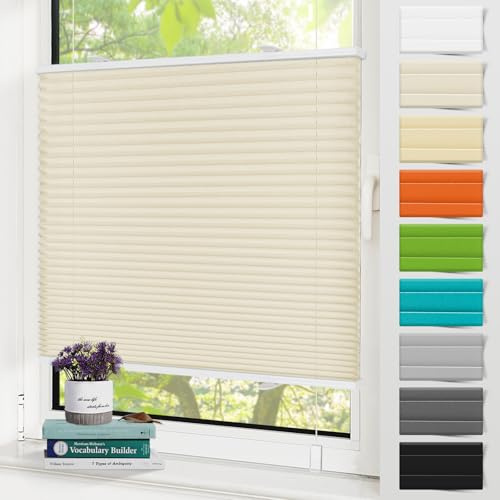 Zarnan Plissee ohne Bohren Blickdicht Beige 85x130cm(BXH) plissee klemmfix UV-Schutz & Lichtfilterung Klemmplisseeses Fenster ohne Bohren Plissee mit Klemmträger easyfix Jalousie für Fenster und Tür