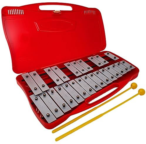 ROCKSTAR - Glockenspiel Carrillón Metalófono Xilófono SG25NRD Cromático, 25 Teclas silver con Estuche y Mazas. Para estudiantes y principiantes, Instrumento Musical, Regalo Escolar