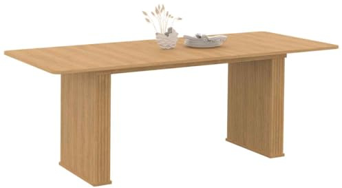IDMarket – Mesa de comedor extensible rectangular Julieta 6-10 personas, patas listones madera, color roble 160-200 cm