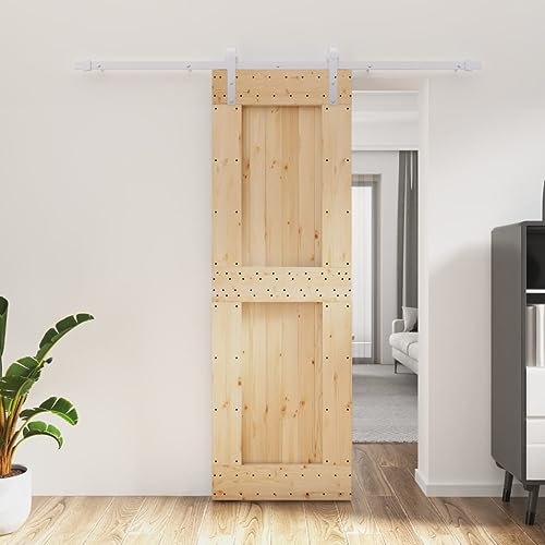 AUVYI Schiebetüren für Lagerhallen mit Beschlag Weiß 70x3,6x210 cm Massives Kiefernholz und Stahl Scheunentor Holztuer Innentüren Schwebetür Sliding Door Schibetür Wohnzimmertuer Zimmertür