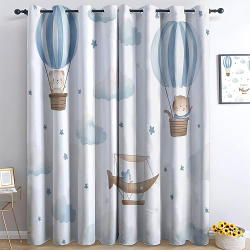 XCQHZYQ Cortinas Opacas 2 Piezas Pintura Acuarela Globo Aerostático Nubes Cortinas Salon Cortinas Termicas aislantes Frio y Calor con Ojales para Cocina Habitacion Infantil Dormitorio2x75x166 cm