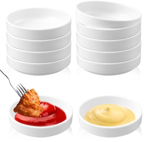 CODOHI 10 Stück Dipschalen Set, Dip Schälchen Set weiß 8,7 x 2,5 cm Melamin Rund Kleine Schalen Saucenschälchen Stapelbar für Sushi Sojasauce Ketchup Gewürze Snack BBQ, Weiß