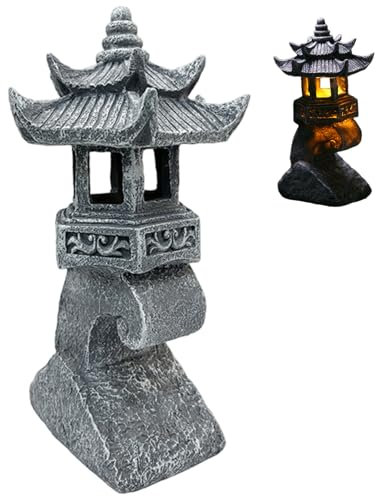 Eyccier Japanese Pagoda Statues, Waterproof Resin Solar Pagoda Lantern, 4x6x13 inch Decorative Japanese Stone Lantern for Garden Yard Lawn Balcony Patio Porch.