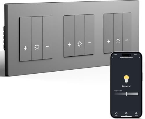 BSEED Zigbee ljusdimmer, trippel smart väggbrytare, kompatibel med Amazon Alexa och Google Home, PC-material, 240 V, 1 strömställare, 1 väg, grå