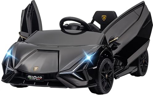 HOMCOM Macchina Elettrica per Bambini 3-5 Anni 12V Lamborghini SIAN, 3-5km/h Auto Elettrica per Bambini con 2 Motori, Fari e Musica, Telecomando, Cintura e Clacson, Nero