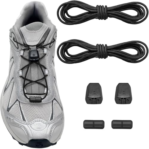 Lacesgian Cordones elásticos sin atar para adultos, 2 mm, delgados, de liberación rápida, cordones para zapatos con cierres de encaje y clips de cordón