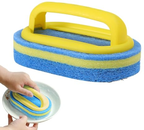 Badrum rengöringssvamp – svampborste | Handtag med tjocka svampar för köket – ergonomiskt handtag, bekväm rengöringsprestanda, rengöringsset för ytrengöring hemma, för
