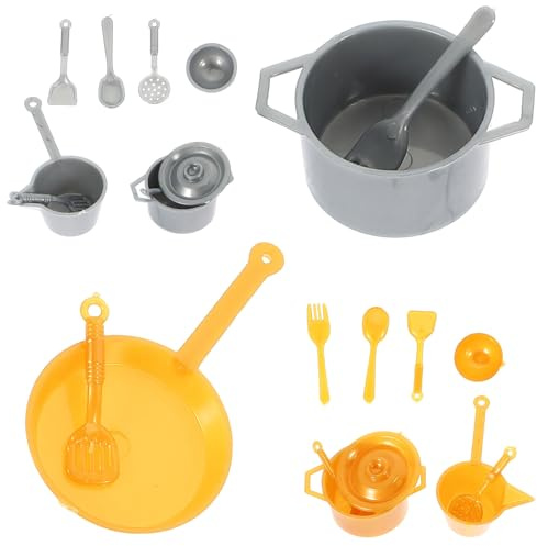 ifundom Juego de Cocina en Miniatura 20 Piezas para Casas de Muñecas, Cubiertos y Vajilla Decorativa en Miniatura, Colores Plateado y Dorado Mate, Accesorios para Decoración y Juego