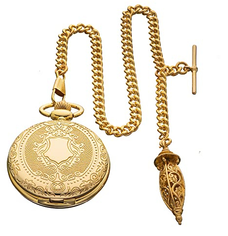 Holy Sins Jewellery Gold Colour Quartz Pocket Watch with Albert Chain