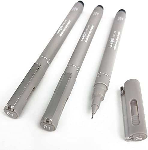 Uni Pin Fineliner Zeichenstift, Hellgrau, 0,1 mm, 3 Stück