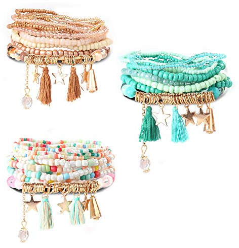 Milacolato 3Set Perle Mala Wrap Armband für Frauen Mädchen Multilayer Böhmen Stapelbare Armbänder