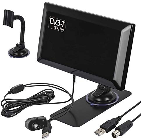 Maclean MCTV-948 Antenne d'intérieur Active DVB-T/T2 H.265 HEVC avec amplificateur Ventouse et Support USB 5 V