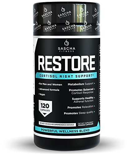 SASCHA FITNESS Cortisol Night Support Pills | Metabolism & Hormonal Balance | Promotes Quality Sleep | Restore | Vegan Weight Loss Supplement – 120 Natural Capsules