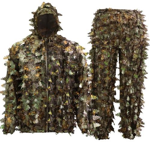 MOPHOTO Ghillie Suit 3D Leafy Camo Hunting Suits, Woodland Gilly Suits Gillies Suits for Men, Leaf Camouflage Hunting Suits