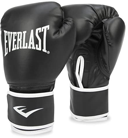 Everlast Core 2 Boxhandschuhe (S/M) Schwarz, Kunstleder-Boxhandschuhe für Sandsack, Pratzenarbeit & Fitness, Klettverschluss, doppellagige Schaumstoffpolsterung, ergonomischer Griff – Everlast