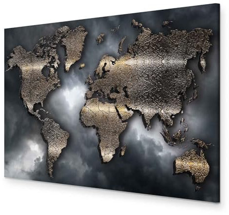 B&D XXL - Weltkarte Leinwand Bilder für Wohnzimmer 120x80 cm 1 tlg Modern Leinwandbild Groß Wandbilder auf Leinwand XXL Schlafzimmer Wanddekoration Abstrakte Landkarte - Kontinente Himmel k-A-0501-b-a