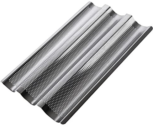 Teglia per baguette per 3 panini, ideale per baguette di aglio/erbe, 38 cm, in acciaio inox