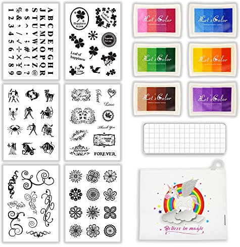 BITEYI Silikonstempel Set,6 blätter Klarer Silikonstempel,6 Stempelkissen,1 Acryl Stempelblock,1 Aufbewahrungstasche,für Kartenherstellung,DIY Scrapbooking und Album Dekor (CSS6)