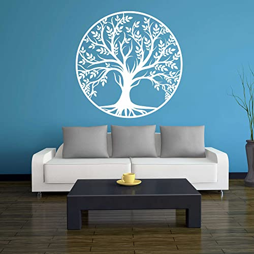INDIGOS UG - Wandtattoo Wohnzimmer - Wandaufkleber Baum des Lebens - 0 - Lebensbaum Weltenbaum - 96x96 cm - Weiss - Aufkleber Kinderzimmer Schlafzimmer Küche Badezimmer Büro Dekoration