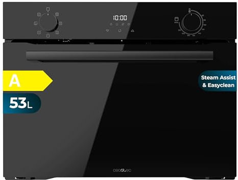 Cecotec Horno Integrable Multifunción de 53L Bolero Hexa M224500 Glass Black A. 2600W, 7 Funciones con Grill, Defrost, Steam Assist, Bajo Consumo, Fácil Limpieza, Control Táctil, Ventilador