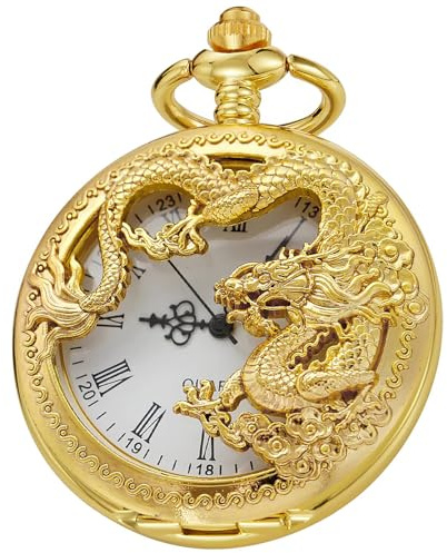Tiong Orologio da tasca vintage da uomo con motivo polpo/drago, con incisione personalizzata, al quarzo, con catena, regalo per compleanno, festa del papà, matrimonio, Oro Bianco 2, Retrò