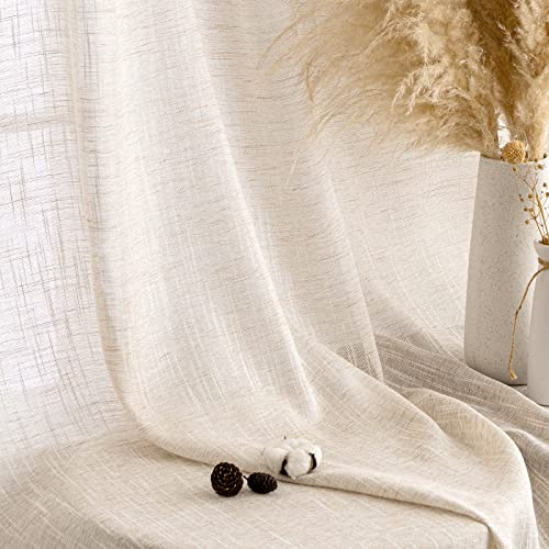 MIULEE Voile Tende Lino Tenda a Pannello Tende Per Interni Traslucido Tende Camera da Letto moderne per soggiorno Lino Trasparente per Porte Balcone Adatte 140x160 cm Riso Bianco 2 Pannelli
