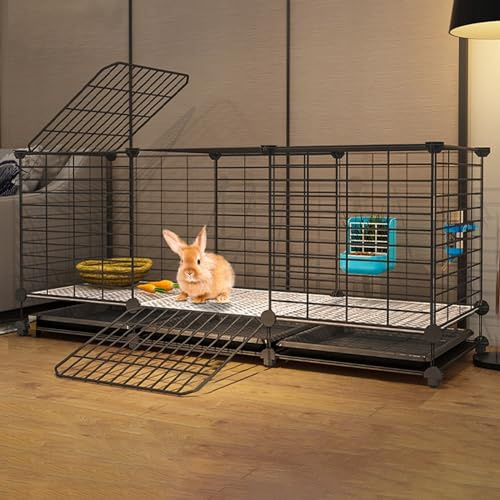 Jaulas para Conejos Interior con Bandeja y Alfombrillas, Negro/Blanco Jaula Conejo Grande Jaulas para Animales Pequeños para Conejito, Gato y Chinchilla (Size : E:111x39x48cm)