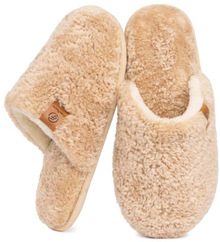 EverFoams Women's Cosy Alpine Shearling Memory Foam Slippers | Wool-Like Upper, Skin-Friendly Lining, Slip-On, Lightweight, Breathable, Non-Slip, Machine Washable, Outdoor, Gifts, Fall