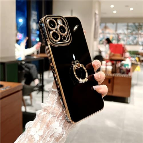 ADKOT Luxury Silicone Ring Phone Case For iPhone 11 12 13 14 15 Pro Max X XR XS SE2 7 8 Plus Square Plating Cover,Black Ring Case,For 13 Pro Max
