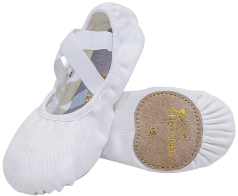 flexdans balettskor, mycket stretch kanvas balettskor dansskor baletttofflor ballerina platta yoga gymnastiksko för flickor kvinnor, Vitt, 36 EU